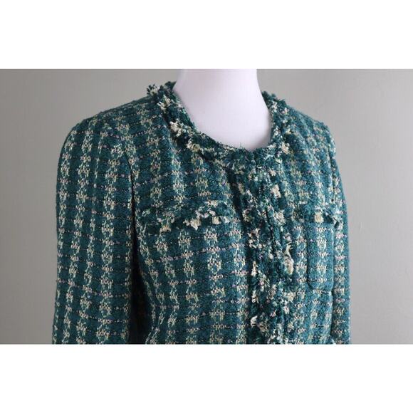 J.CREW NWT $268 Lady Sparkle Lined Jacket Top in Emerald Plaid Tweed Size 2 - Picture 4 of 7